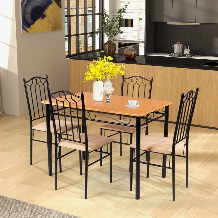 5 Pieces Dining Set Wooden Table and 4 Cushioned Chairs - Image 5