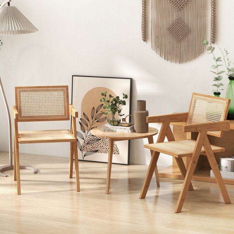 Set of 2 Rattan Accent Chairs with Natural Bamboo Frame - Image 8
