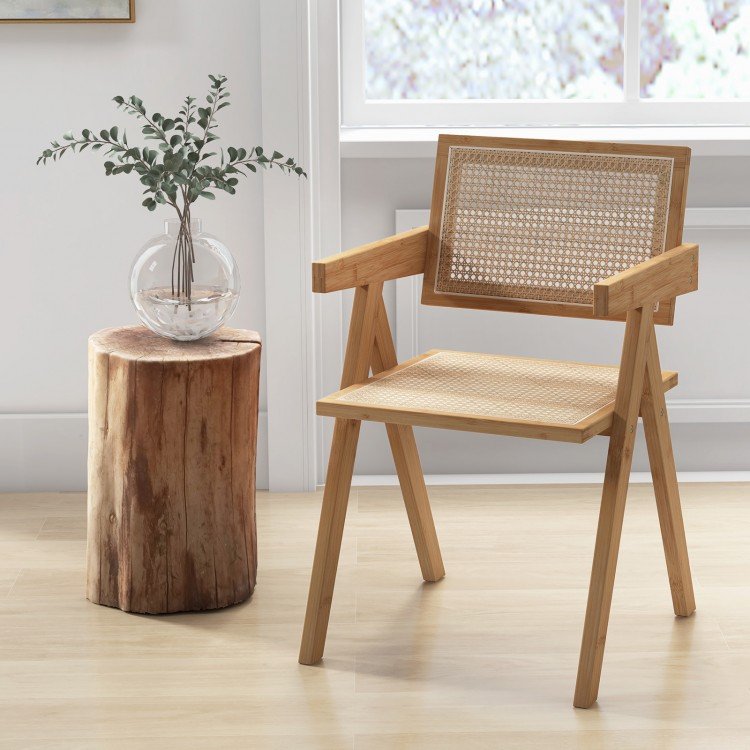 Set of 2 Rattan Accent Chairs with Natural Bamboo Frame - Image 1