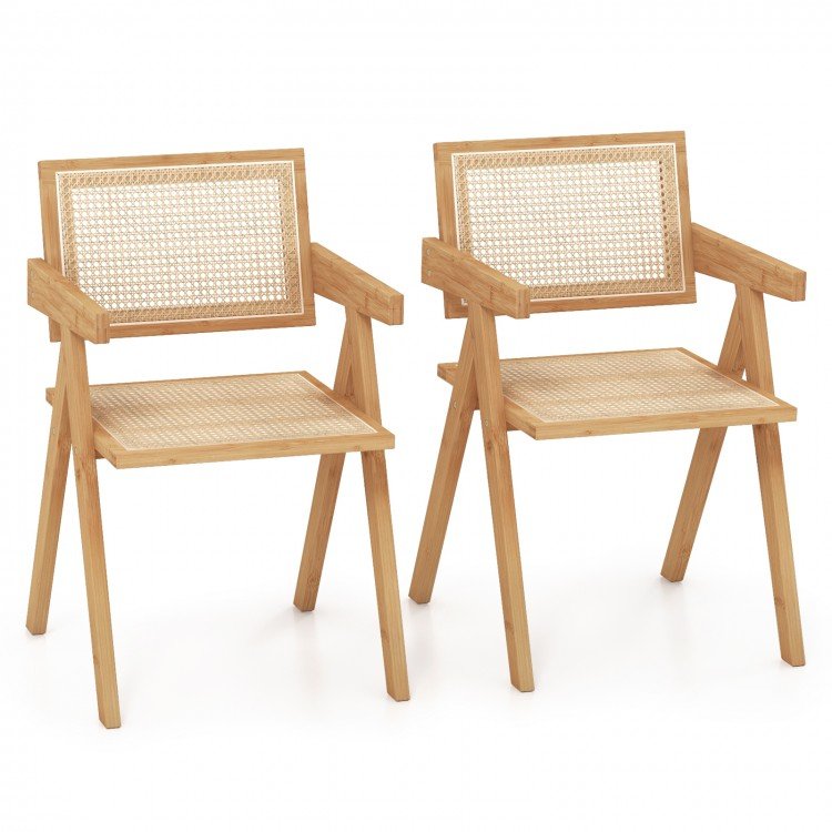 Set of 2 Rattan Accent Chairs with Natural Bamboo Frame - Image 6