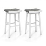 2 Pieces 26/31.5 Inch Upholstered Saddle Barstools with Padded Cushions