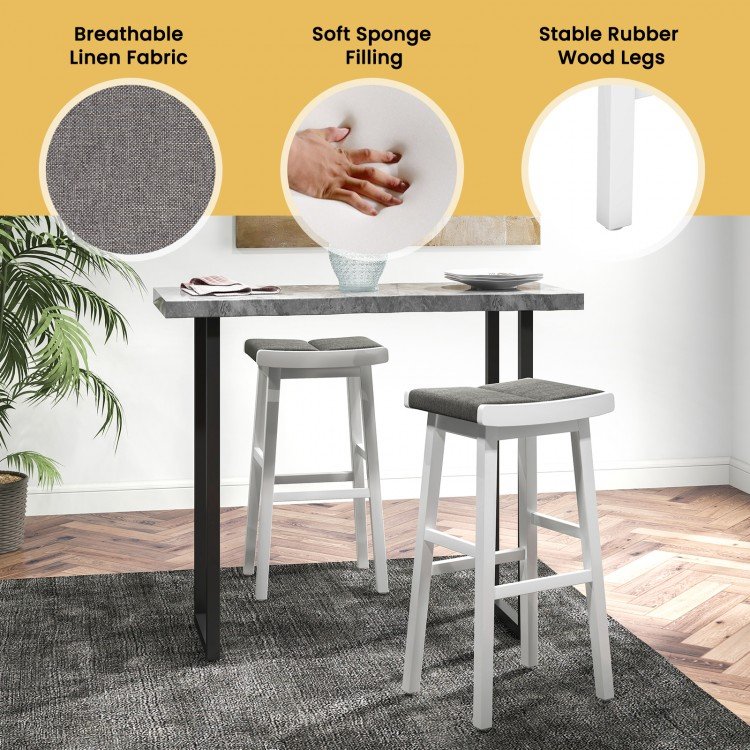 2 Pieces 26/31.5 Inch Upholstered Saddle Barstools with Padded Cushions - Image 4
