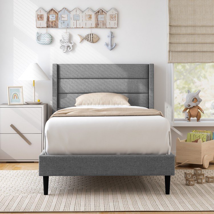 Linen Upholstered Platform Twin/Queen Bed Frame with Wingback Headboard - Image 13