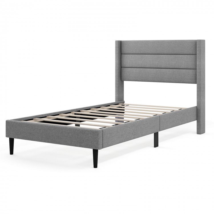 Linen Upholstered Platform Twin/Queen Bed Frame with Wingback Headboard - Image 11