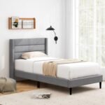 Linen Upholstered Platform Twin/Queen Bed Frame with Wingback Headboard