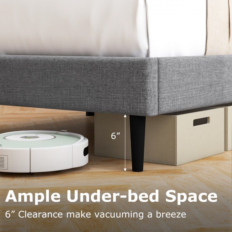 Linen Upholstered Platform Twin/Queen Bed Frame with Wingback Headboard - Image 6