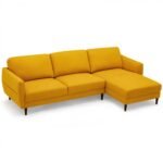 L-Shaped Fabric Sectional Sofa with Chaise Lounge and Solid Wood Legs
