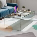 42 x 19.7 Inch Clear Tempered Glass Coffee Table with Rounded Edges-Transparent
