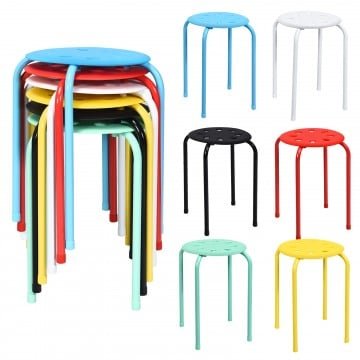17.5 Inch Set of 6 Portable Plastic Stack Stools with Metal Frame