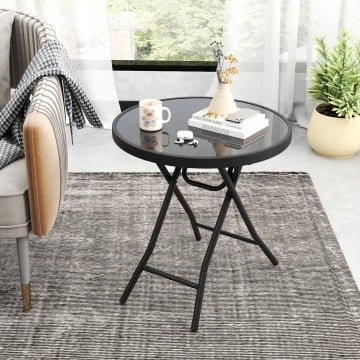 18 Inch Folding Side Table Patio Round Compact Coffee Table