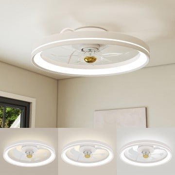 19 Inch Ceiling Fan Low Profile Flush Mount Fan with 3000-6500K Dimmable LED