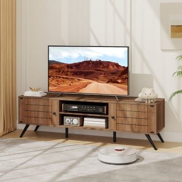 2-Door TV Stand for TVs up to 65 Inch with Open Shelves