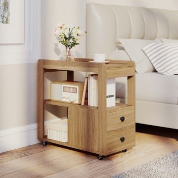 2-Drawer Sofa Side Table with Shelves for Living Room