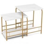 2 Pieces Faux Marble Nesting Table for Small Space