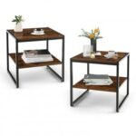 2 Pieces Industrial 2-Tier Side Table Set with Open Shelf