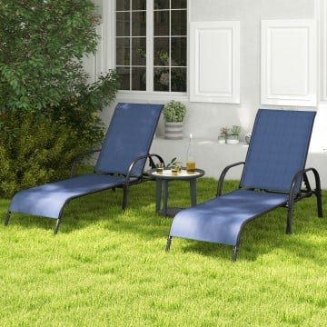 2 Pieces Outdoor Patio Lounge Chair with Adjustable Reclining Armrest