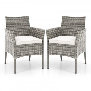 2 Pieces Outdoor PE Rattan Armchairs with Cozy Seat Cushions