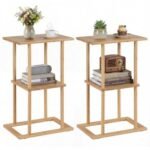 2 Pieces Side Table with Storage Shelves and Bamboo Construction