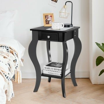 2-Tier End Table with Drawer and Shelf for Living Room Bedroom