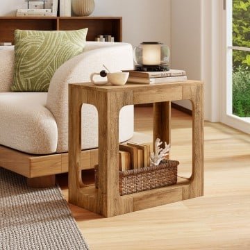 2-Tier End Table with Storage Shelf for Living Room