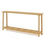 2-Tier Farmhouse Sofa Table with Teak Wood Frame and Storage Shelf