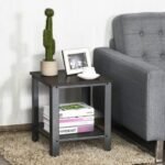 2-Tier Industrial End Table with Storage Shelf for Small Space