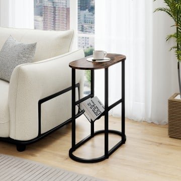 2-Tier Industrial Oval Side Table with Mesh Shelf
