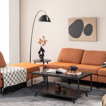 2-Tier Modern Marble Coffee Table with Storage Shelf for Living Room 2-Tier Modern Marble Coffee Table with Storage Shelf for Living Room