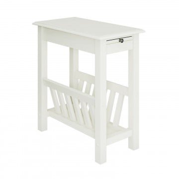 2-Tier Narrow End Table with Pull-out Tray and Solid Rubber Wood Legs