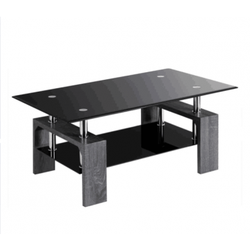 2-Tier Rectangle Glass Coffee Table with Storage Shelf