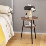 2-Tier Round End Table Set of 2 with Open Shelf and Triangular Metal Frame