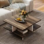 2-Tier Square Coffee Table with 4 Storage Compartments