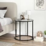 20 Inch Glass End Table with Metal Frame and Faux Marble Glass Top