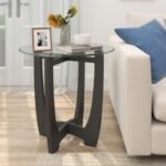 23.5 Inch Round End Side Table with Tempered Glass Tabletop