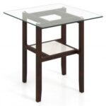 24 Inch 2-Tier Square Glass Coffee Table Center Table with Storage Shelf