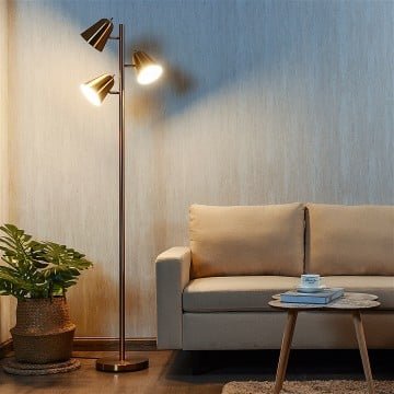3-Bulb Floor Lamp Standing Tall Tree Lamp with 3 E26 A19 Bulbs and Adjustable Lampshades