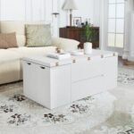 3-in-1 Expandable Lift Top Coffee Table with 4 Storage Stools and Hidden Compartment for 4-8 People