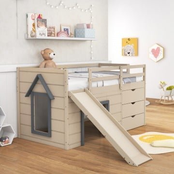 3-In-1 Twin Loft Bed with Slide Ladder Drawers for Kids Teens