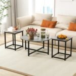 3-Piece Coffee Table Set Round Coffee Table and 2PCS Square End Tables