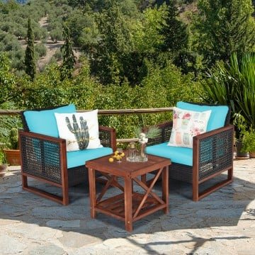 3 Pieces Acacia Wood Patio Furniture Set with Coffee Table