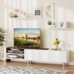 3 Pieces Farmhouse TV Stand for TVs up to 80 Inch with Cabinet and Compartments
