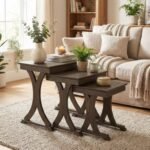 3 Pieces Nesting Coffee Table Side Table with Solid Rubber Wood Legs