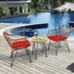 3 Pieces Patio Rattan Bistro Set with Cushion
