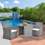 3 Pieces Patio Rattan Furniture Set with Cushioned Armrest Sofa
