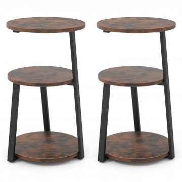 3-Tier Accent Round Side Table with Metal Frame