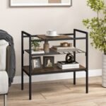 3-Tier Console Table with Removable Panel and Mesh Shelf