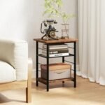 3-Tier End Table Set of 2 Side Table with Storage Shelves Metal Frame