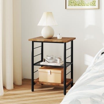 3-Tier End Table Space-Saving Nightstand Industrial Bedside Table for Living Room Bedroom