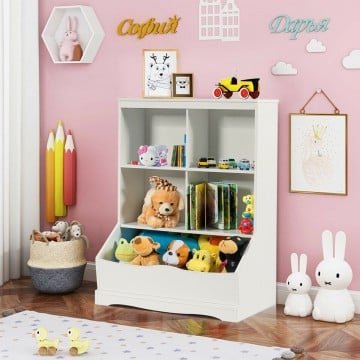 3-Tier kids Multi-Functional Bookcase with 5 Open Storage Compartments