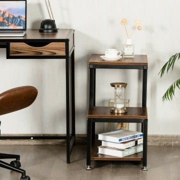 3-Tier Ladder-Shaped Chair Side Table with Storage Shelf